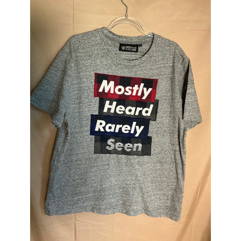 Mostly Heard Rarely Seen T-Shirt Mens Medium Grey Exc Patchwork Graphic Tee